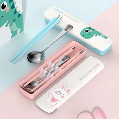 Bộ cắm trại 3 món: dao kéo, đũa thép không gỉ, muỗng nĩa trong hộp lưu trữ a41-3