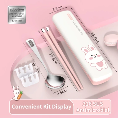 Bộ cắm trại 3 món: dao kéo, đũa thép không gỉ, muỗng nĩa trong hộp lưu trữ a41-3