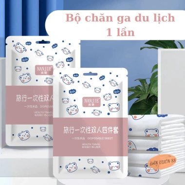 Bộ chăn ga vỏ gối du lịch dùng 1 lần vải không dệt mềm mại, không mùi, an toàn, tiện lợi 9
