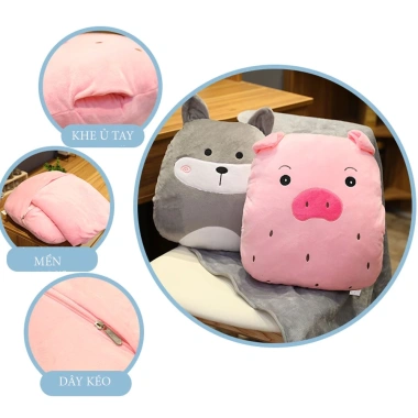 Bộ chăn + gối 45cm ủ tay xinh tiện mang đi làm, xe ô tô, du lịch, hàng cao cấp 5