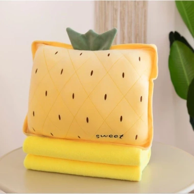 Bộ chăn gối văn phòng 3in1 hoa quả vuông tròn – Giá dụng tiện ích, chỉ 79.000đ