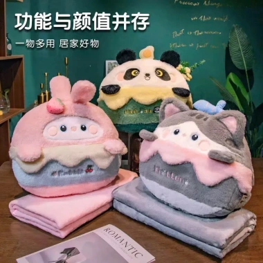 Bộ chăn gối văn phòng bánh kem Capybara, Mèo Kitten, Gấu Panda, Thỏ Rabbit - 89.000 VND MY.home