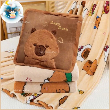 Bộ chăn gối văn phòng Capybara vuông mẫu mới - Chăn lớn 2m, giá chỉ 199.000 VND 9