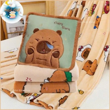 Bộ chăn gối văn phòng Capybara vuông mẫu mới, siêu mềm, giảm 20% - Giá 182.700₫