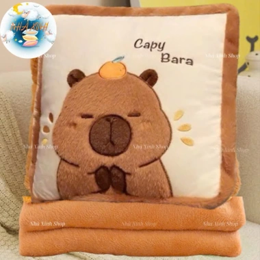 Bộ chăn gối văn phòng Capybara vuông mẫu mới, siêu mềm, giảm 20% - Giá 182.700₫
