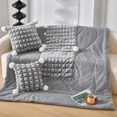 Bộ chăn gối văn phòng gấp gọn, len lông cừu siêu ấm, chuyển thành gối decor - 539k 4