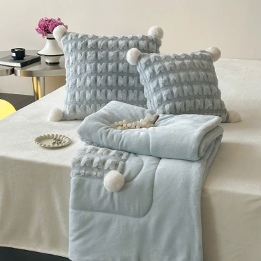 Bộ chăn gối văn phòng gấp gọn, len lông cừu siêu ấm, chuyển thành gối decor - 539k 8