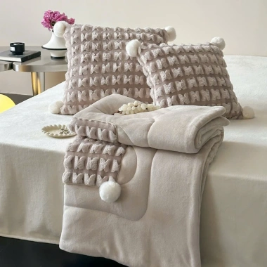 Bộ chăn gối văn phòng gấp gọn, len lông cừu siêu ấm, chuyển thành gối decor - 539k 9