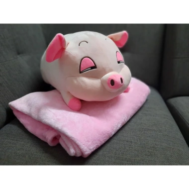 Bộ chăn gối văn phòng heo buồn ngủ (heo mắt híp) - siêu mềm, giảm giá 79k, cực hot