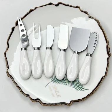 Bộ Charcuterie Inox Gốm Thìa Dao Bơ Nĩa Phô Mai Phù Hợp Bánh Ngọt Giáng Sinh