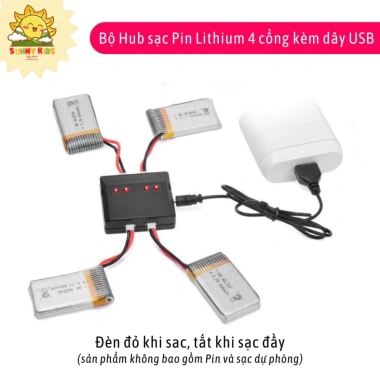 Bộ chia sạc 4 cổng XH 2.54 cho Pin Lithium máy bay RC SU27 HW37 F35 - kèm USB 2.0, giá ưu đãi 52.500₫