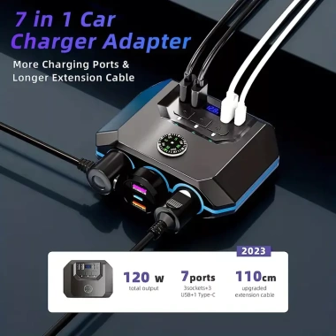 Bộ chia sạc nhanh 24V/12V ô tô - 3 ổ cắm, LED hiển thị, PD20W & QC18W, 4 USB, giá ưu đãi 223k 2