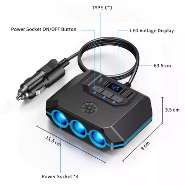 Bộ chia sạc nhanh 24V/12V ô tô - 3 ổ cắm, LED hiển thị, PD20W & QC18W, 4 USB, giá ưu đãi 223k 7