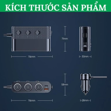 Bộ Chia Tẩu Sạc Ô To C28 Version 7 - 127W, Type-C 30W & QC3.0, Giá 319k