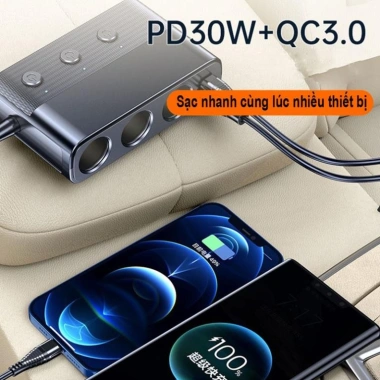 Bộ Chia Tẩu Sạc Ô To C28 Version 7 - 127W, Type-C 30W & QC3.0, Giá 319k