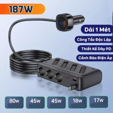 Bộ Chia Tẩu Sạc Ô Tô C29 142W Sạc Nhanh PD45W Màn Hình Điện Áp Giá 349.000 VND