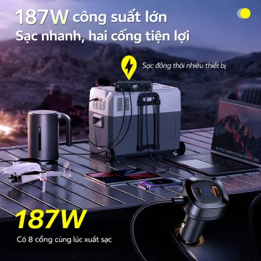 Bộ Chia Tẩu Sạc Ô Tô C29 142W - Sạc Nhanh PD45W Màn Hình Điện Áp Tiện Lợi Giá 348k