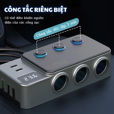 Bộ Chia Tẩu Sạc Ô Tô GC-06 8 Trong 1 Sạc Nhanh 120W Chip Bảo Vệ Thông Minh