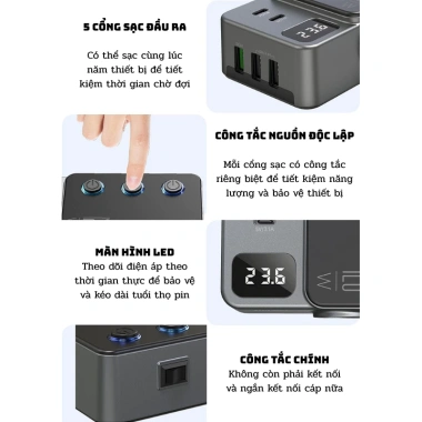 Bộ Chia Tẩu Sạc Ô Tô GC-06 8 Trong 1 Sạc Nhanh 120W Chip Bảo Vệ Thông Minh 8 Bộ Chia Tẩu Sạc Ô Tô GC-06 8 Trong 1 Sạc Nhanh 120W Chip Bảo Vệ Thông Minh 8