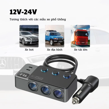 Bộ Chia Tẩu Sạc Ô Tô GC-06 8 Trong 1 Sạc Nhanh 120W Chip Bảo Vệ Thông Minh