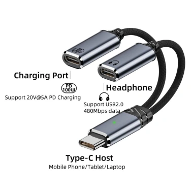 Bộ chia USB-C KECTTIO 2 trong 1 sạc nhanh PD 100W, đầu nối âm thanh HiFi Type-C, tai nghe chuyên nghiệp, chỉ 128.590₫ 8