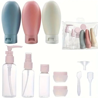 Bộ chiết mỹ phẩm du lịch 11 món - Set lọ chiết dầu gội sữa tắm sữa rửa mặt túi Zip tiện lợi