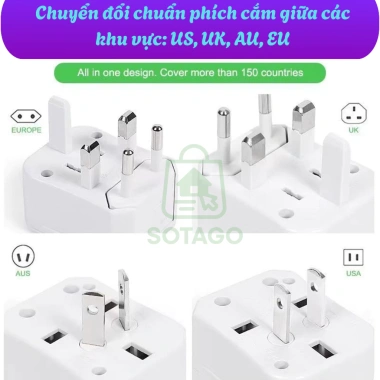 Bộ chuyển đổi 3 chấu thành 2 chấu - Ổ cắm chuẩn Mỹ Nhật Châu Âu Úc, giá 99.000₫