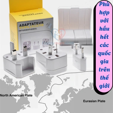 Bộ chuyển đổi 3 chấu thành 2 chấu - Ổ cắm du lịch cho Mỹ, Nhật, EU, Úc, giảm còn 109k