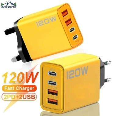 Bộ chuyển đổi 4 cổng USB-C US/EU/UK, sạc nhanh PD 120W QC3.0 kèm cáp - Phích tường 4 trong 1