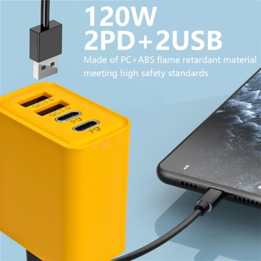 Bộ chuyển đổi 4 cổng USB-C US/EU/UK, sạc nhanh PD 120W QC3.0 kèm cáp - Phích tường 4 trong 1
