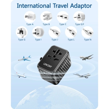 Bộ chuyển đổi nguồn du lịch LENCENT 5.6A - 3 USB-C, 2 USB-A, cổng sạc tường cho US-EU-UK-Ireland-Úc - 549.999 VND