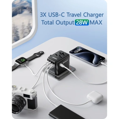 Bộ chuyển đổi nguồn du lịch LENCENT 5.6A - 3 USB-C, 2 USB-A, cổng sạc tường cho US-EU-UK-Ireland-Úc - 549.999 VND