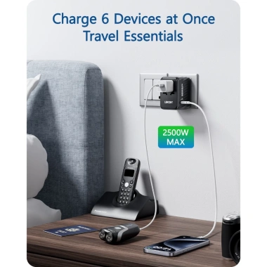 Bộ chuyển đổi nguồn du lịch LENCENT 5.6A - 3 USB-C, 2 USB-A, cổng sạc tường cho US-EU-UK-Ireland-Úc - 549.999 VND