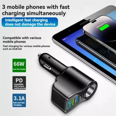 Bộ chuyển đổi nguồn ô tô 4 cổng 3.1A sạc nhanh PD cho iPhone Huawei iPad – 84.700 VND