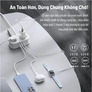 Bộ chuyển đổi ổ cắm đa năng du lịch Kademin HA583 - 3 ổ cắm cao công suất, USB sạc nhanh, bỏ túi tiện lợi, giảm giá 22% chỉ 279k
