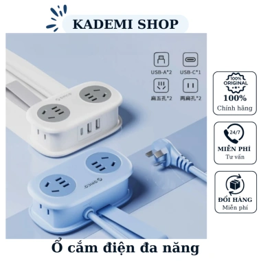 Bộ chuyển đổi ổ cắm đa năng du lịch Kademin HA583 - 3 ổ cắm cao công suất, USB sạc nhanh, bỏ túi tiện lợi, giảm giá 22% chỉ 279k