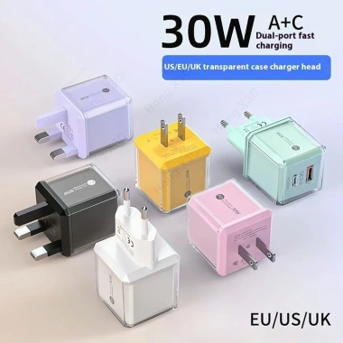 Bộ chuyển đổi sạc nhanh 30W đa cổng USB + Type‑C EU US UK, sạc du lịch iOS 15/16