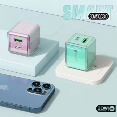 Bộ chuyển đổi sạc nhanh 30W đa cổng USB + Type‑C EU US UK, sạc du lịch iOS 15/16