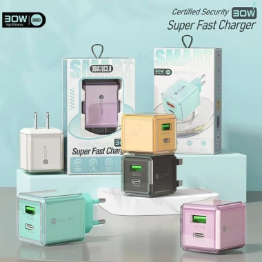 Bộ chuyển đổi sạc nhanh 30W đa cổng USB + Type‑C EU US UK, sạc du lịch iOS 15/16