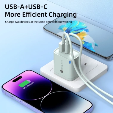 Bộ chuyển đổi sạc nhanh 65W cho điện thoại di động – USB 2 cổng + Type‑C có đèn 3 Bộ chuyển đổi sạc nhanh 65W cho điện thoại di động – USB 2 cổng + Type‑C có đèn 3