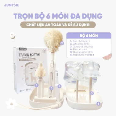 Bộ Cọ Bình Sữa Du Lịch 6in1 Jumysie - Rửa, Núm Ti, Ống Hút Silicon An Toàn cho Bé, Giá Ưu Đãi 225k