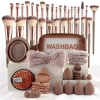 Bộ cọ makeup chuyên nghiệp kèm bông mút, dây đeo cổ tay, băng đô rửa mặt, bát silicone và túi đựng - Giá ưu đãi 168.459₫