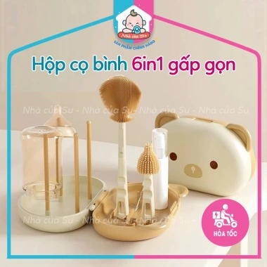 Bộ cọ rửa bình sữa silicon 6in1 kèm giá úp nhỏ gọn, tiện du lịch - NHÀ CỦA SU