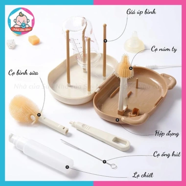 Bộ cọ rửa bình sữa silicon 6in1 kèm giá úp nhỏ gọn, tiện du lịch - NHÀ CỦA SU 3 Bộ cọ rửa bình sữa silicon 6in1 kèm giá úp nhỏ gọn, tiện du lịch - NHÀ CỦA SU 3