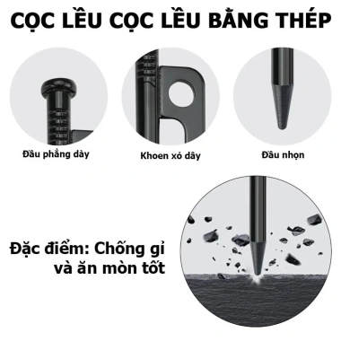 Bộ Cọc Cắm Trại + Búa Đóng Nhổ Đinh, Túi Canvas và Dây Neo Lều Tarp - Giá 84.000, Tiện Dụng Cho Dã Ngoại