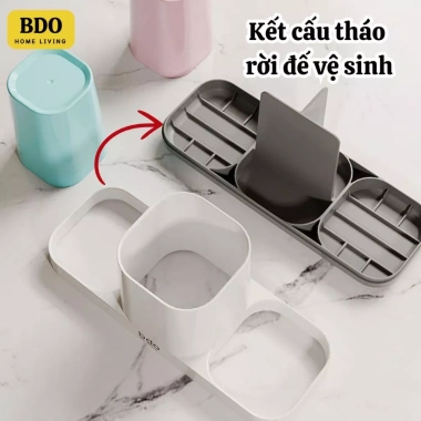 Bộ cốc đựng bàn chải, kem đánh răng mini chống rơi vỡ + khay thoát nước tháo rời, ngăn để đồ - 150.000₫ 2