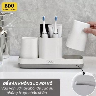 Bộ cốc đựng bàn chải, kem đánh răng mini chống rơi vỡ + khay thoát nước tháo rời, ngăn để đồ - 150.000₫ 3