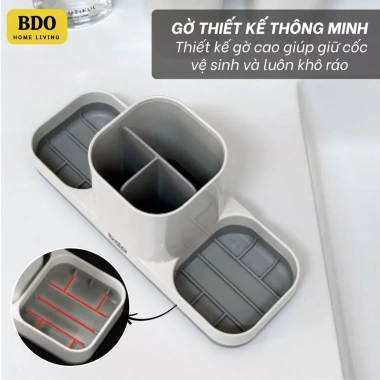 Bộ cốc đựng bàn chải, kem đánh răng mini chống rơi vỡ + khay thoát nước tháo rời, ngăn để đồ - 150.000₫ 4