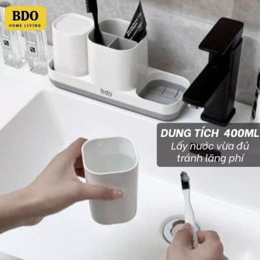 Bộ cốc đựng bàn chải, kem đánh răng mini chống rơi vỡ + khay thoát nước tháo rời, ngăn để đồ - 150.000₫ 5