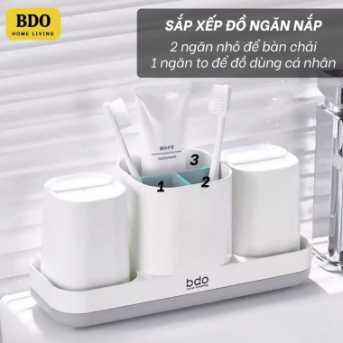 Bộ cốc đựng bàn chải, kem đánh răng mini chống rơi vỡ + khay thoát nước tháo rời, ngăn để đồ - 150.000₫ 6